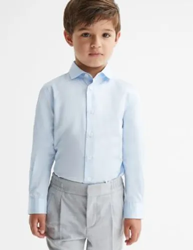 Reiss Boys Pure Cotton Shirt (3-14 Yrs) - 12-13 - Light Blue, Light Blue,White