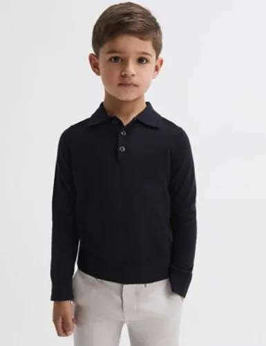 Reiss Boys Pure Merino Wool Knitted Polo Shirt (3-14 Yrs) - 9-10Y - Dark Blue, Dark Blue
