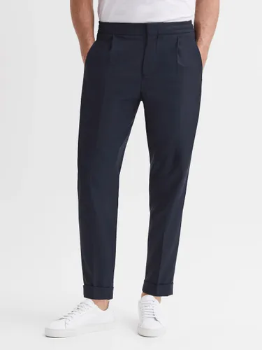 Reiss Brighton Pleated Relaxed Trousers - Navy - Male