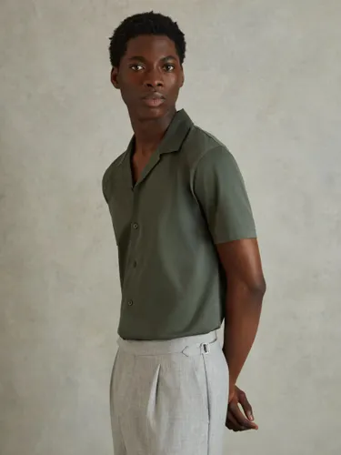 Reiss Caspa Cuban Collar Short Sleeve Shirt - Hunting Green - Male