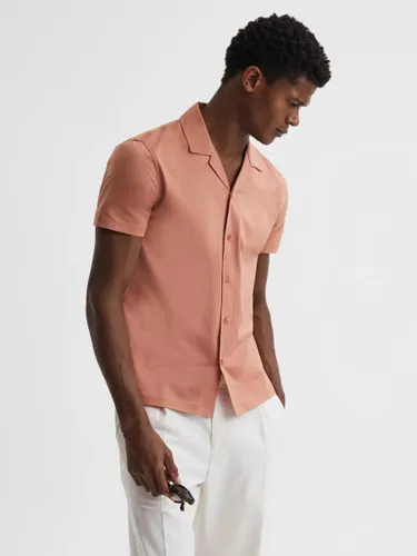 Reiss Caspa Cuban Collar Short Sleeve Shirt - Terracotta - Male