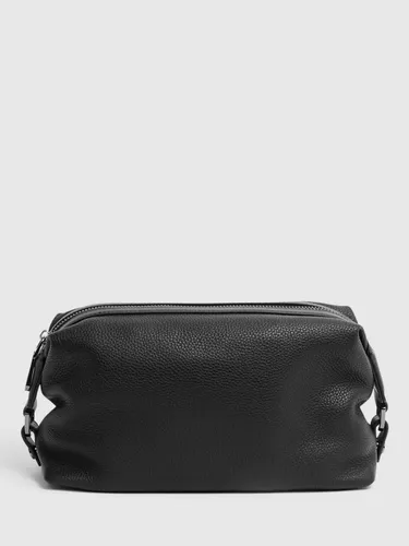 Reiss Cole Leather Wash Bag - Black - Male