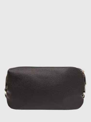 Reiss Cole Leather Wash Bag - Chocolate - Male