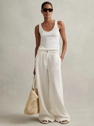 Reiss Demi Garment Dye Linen Wide Leg Trousers, White - White - Female