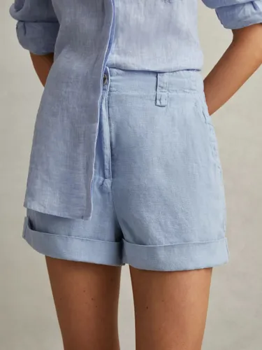 Reiss Demi Garment Dyed Linen Shorts - Dusty Blue - Female
