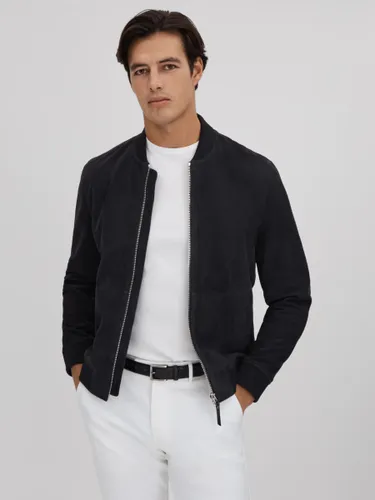 Reiss Dilan Long Sleeve Suede Zip Through Jacket - Navy - Male