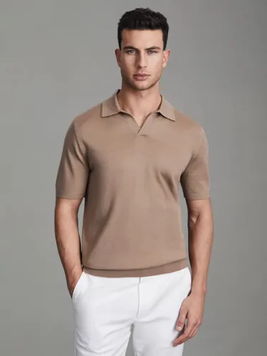 Reiss Duchie Short Sleeve Wool Polo Shirt - Camel - Male