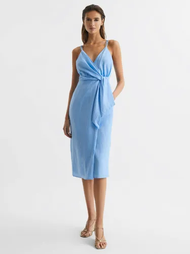 Reiss Esme Linen Tie Side Midi Dress - Blue - Female