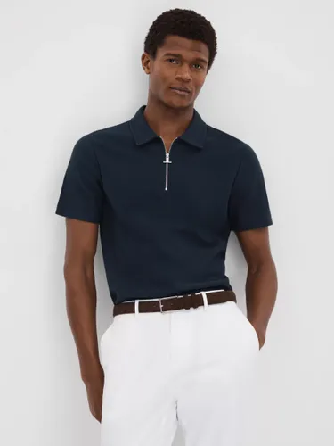 Reiss Felix Textured Half Zip Polo Shirt - Navy - Male