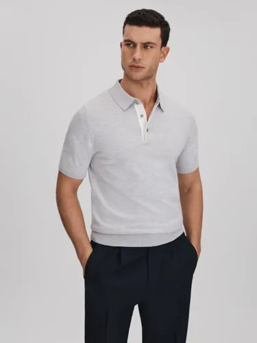Reiss Finch Knit Polo Shirt, Soft Grey - Soft Grey - Male