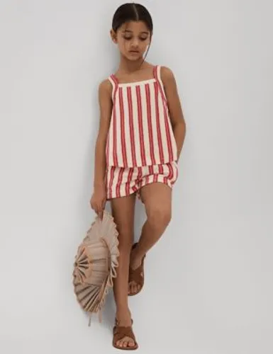 Reiss Girls Cotton Blend Striped Top & Bottom Outfit (4-14 Yrs) - 6-7 Y - Pink, Pink