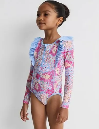Reiss Girls Floral Frill Long Sleeve Swimsuit (4-13 Yrs) - 8-9 Y - Multi, Multi