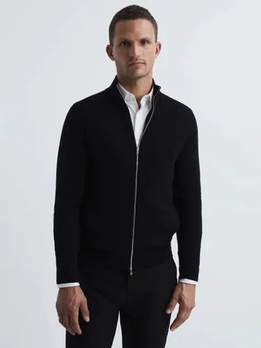 Reiss Hampshire Long Sleeve Merino Zip Jacket - Black - Male