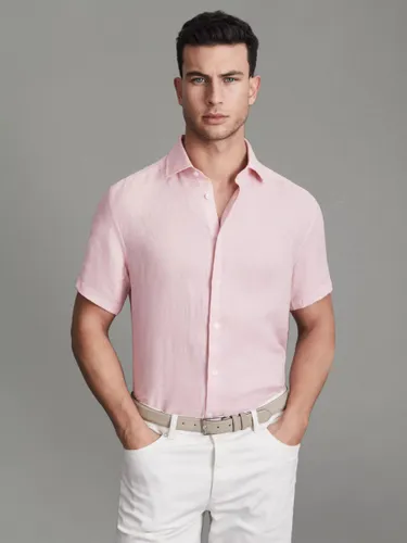 Reiss Holiday Linen Regular Fit Shirt - Flamingo - Male
