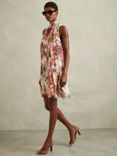 Reiss Kady Floral Print High Neck Mini Dress, Cream/Multi - Cream/Multi - Female