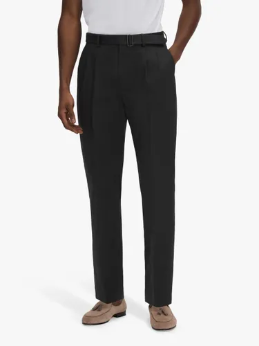 Reiss Liquid Belted Tapered Trousers, Black - Black - Male