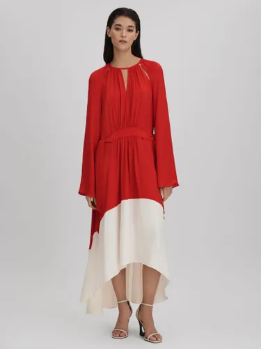 Reiss Luella Colour Block High-Low Hem Midi Dress, Red/Cream - Red/Cream - Female