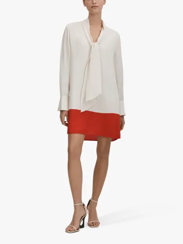 Reiss Marta Tie-Neck Colour Block Mini Dress, Cream/Red - Cream/Red - Female