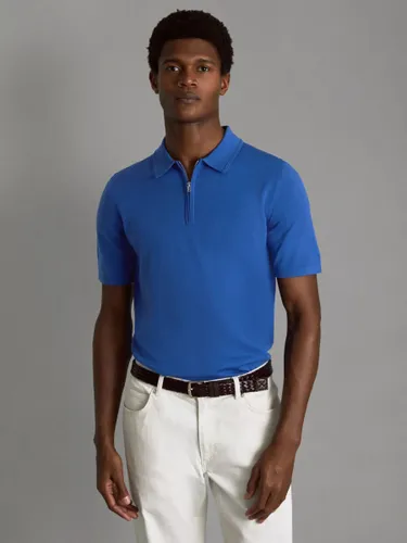 Reiss Maxwell Merino Zip Neck Polo Shirt, Lapis Blue - Lapis Blue - Male