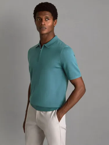 Reiss Maxwell Merino Zip Neck Polo Shirt - Ocean Green - Male