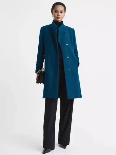 Reiss Mia Wool Blend Tailored Coat - Teal - Female