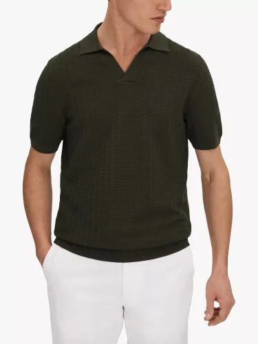 Reiss Mickey Short Sleeve Open Collar Polo Top - Green - Male