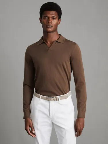 Reiss Milburn Merino Wool Polo Shirt - Pecan Brown - Male