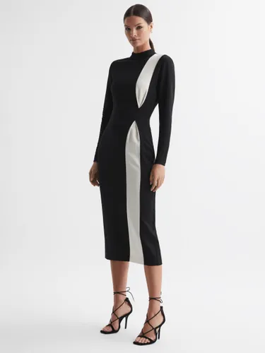 Reiss Millie Colour Block Midi Sheath Dress, Black/White - Black/White - Female