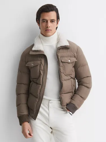Reiss Mist Long Sleeve Zip Through Fur Jacket, Grey - Grey - Male
