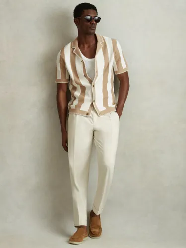 Reiss Naxos Knitted Stripe Shirt - Stone/Optic White - Male