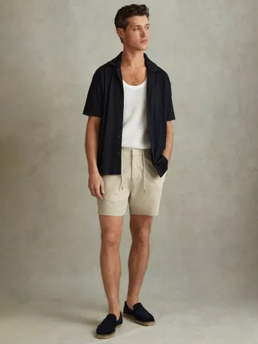 Reiss Newmark Textured Drawstring Shorts - Stone - Male