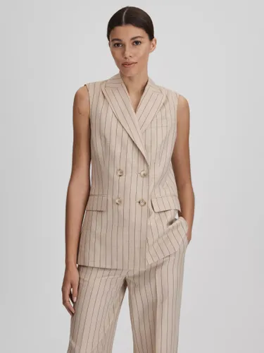 Reiss Odette Wool Linen Blend Double Breasted Pinstripe Waistcoat, Neutral - Neutral - Female