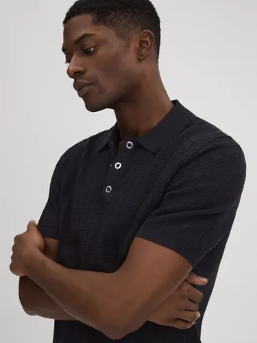 Reiss Pascoe Short Sleeve Polo Top - Navy - Male