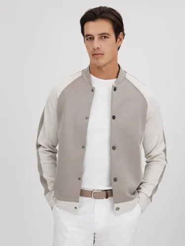 Reiss Pelham Long Sleeve Colour Block Jacket, Taupe/White - Taupe/White - Male