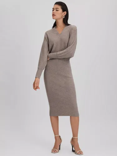 Reiss Petite Cashmere Blend V-neck Knitted Midi Dress - Neutral - Female