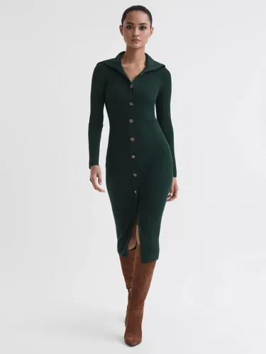 Reiss Petite Maria Button Through Bodycon Midi Dress, Green - Green - Female