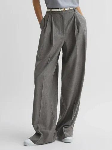 Reiss Petite Otis Wide Leg Pinstripe Trousers, Grey - Grey - Female