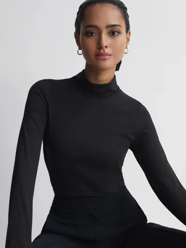 Reiss Piper Fitted Roll Neck Top - Black - Female
