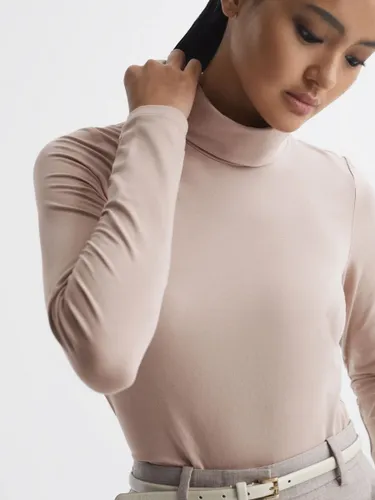 Reiss Piper Fitted Roll Neck Top - Light Pink - Female