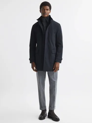 Reiss Player Long Sleeve Funnel Quilted Coat, Navy - Navy - Male
