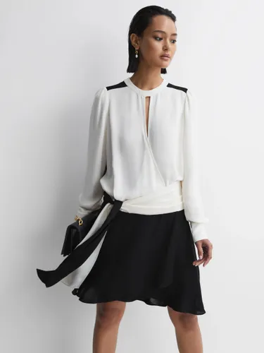 Reiss Sadie Colourblock Belted Mini Dress, Ivory/Black - Ivory/Black - Female