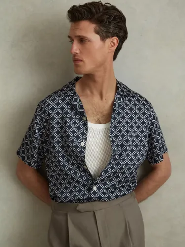 Reiss Tintipan Short Sleeve Cuban Flower Shirt - Navy/White - Male