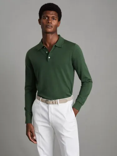 Reiss Trafford Knitted Wool Long Sleeve Polo Top - Hunting Green - Male