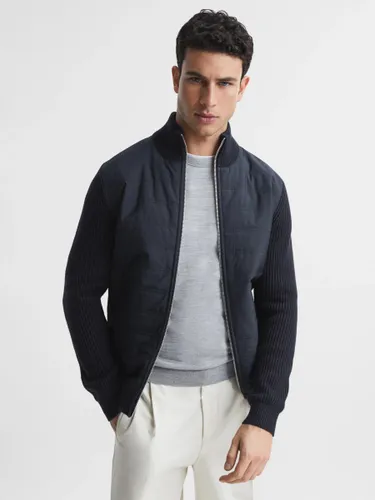 Reiss Trainer Quilted Hybrid Jacket, Navy - Navy - Male