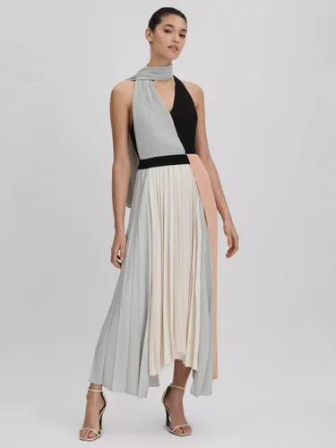 Reiss Zadie Pleated Colour Block Maxi Dress, Cream/Multi - Cream/Multi - Female