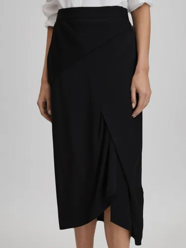 Reiss Zaria Draped Midi Skirt, Black - Black - Female