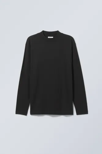 Relaxed Mock Neck Long Sleeve Top - Black