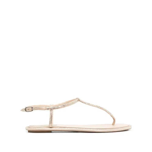 René Caovilla , Beige Crystal-Embellished Flat Sandals ,Beige female, Sizes: