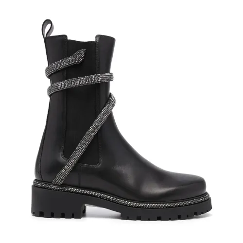 René Caovilla , Black Leather Chelsea Boots ,Black female, Sizes: