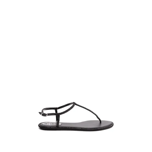 René Caovilla , `Diana` Flat Sandals ,Black female, Sizes: